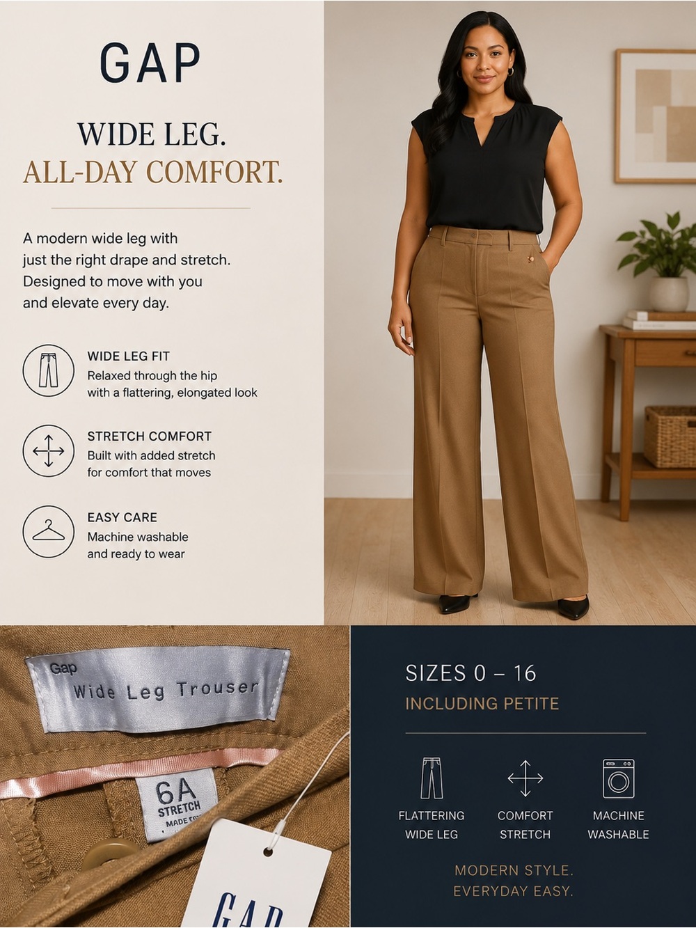 GAP Wide Leg Trousers - Brown